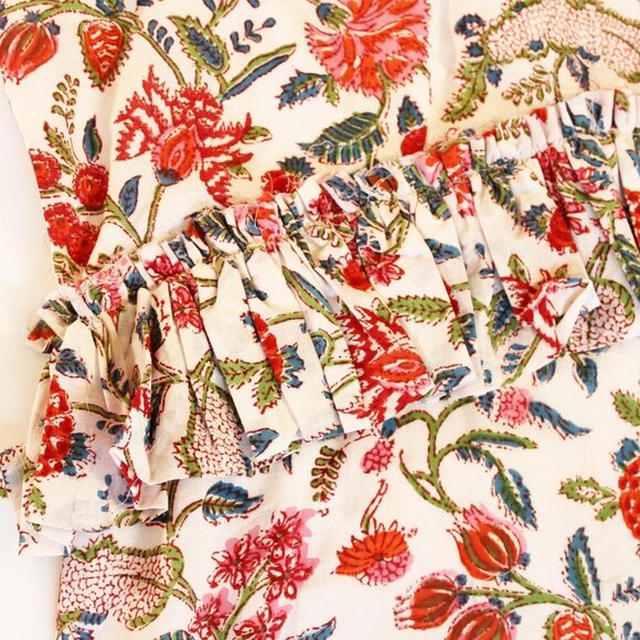 Block print summer dress with waist ruffle - Picture 4 of 6